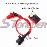 STONEDER Red Racing Ignition Coil + 6 Pin AC CDI Box For Chinese GY6 50cc 125cc 150cc Moped Scooter ATV Quad 4 Wheeler Go Kart