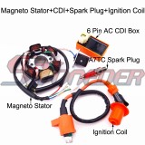 STONEDER Magneto Stator + Racing Ignition Coil + 6 Pin AC CDI Box + A7TC Spark Plug For Chinese GY6 49cc 50cc Engine Moped Scooter
