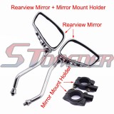 STONEDER 8mm Rearview Side Rear View Mirror + Mount Holders Bracket Clamp For ATV Quad Pit Dirt Scooter Moped Motorcycle Motor Bike