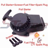 STONEDER Black Aluminum Easy Recoil Pull Starter + L7T Spark Plug + Fuel Filter + Screw Bolts For 47cc 49cc Mini Moto Dirt Pocket Bike ATV Quad 4 Wheeler Minimoto