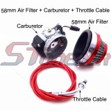 STONEDER Red 19mm Racing Carburetor Carb + 58mm Air Filter + Gas Throttle Cable For 2 Stroke 49 50cc 60cc 66cc 80cc Engine Motorized Bicycle Push Bike