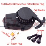 STONEDER Black Aluminum Recoil Pull Starter + L7T Spark Plug + Fuel Filter + Screw Bolts For 47cc 49cc 2 Stroke Engine Mini Moto Dirt Pocket Bike ATV Quad