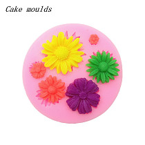F15223 Five Daisy Flowers Shape Silicone 3D Mold Fondant Cake Decorating Tools Sugar Chocolate Cookies Dinning Bar Mould