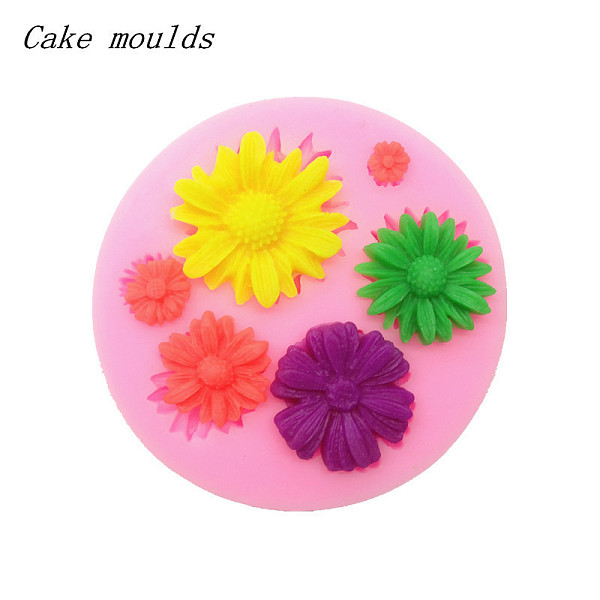 F15223 Five Daisy Flowers Shape Silicone 3D Mold Fondant Cake Decorating Tools Sugar Chocolate Cookies Dinning Bar Mould