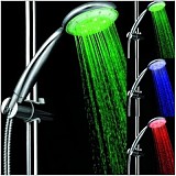 F12110 3Color LED Shower Head Handheld Sprinkler Temperature Sensor Rain Showers Heads Base Power Hotels Douche Set