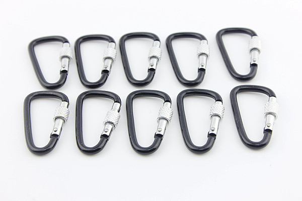 F08964 10 PCS D-shaped Lock 5# Size Carabiners Climbing Camp Keychains Clips Hooks Color Black