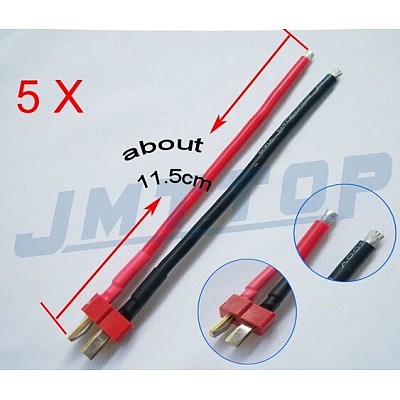 F02105-5 5 pcs Deans Style T Plug Male Connector Silicone Wire With 11.5CM 14awg