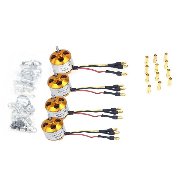 F02015-AD 4 Pcs A2212 1000KV Brushless Outrunner Motor W/ Mount with 12 Pairs 3.5MM Banana Plug ( Male and Female) Solde