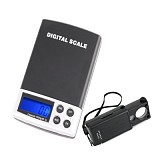 F00413-A Mini 0.1g*1000g Digital Pocket Jewelry Diamond Weight Scale + LED Currency Jewellery Identifying Magnifier