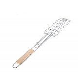 Primitive Camping BBQ Barbecue Grilling Basket Clip Steel Non-stick Folder Grill Rack Roast Tool with Wooden Handle