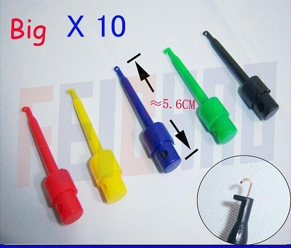 10lots 5 colors 56MM Large SMD IC Single Hook Clip Grabbers Test Probe cable ,multimeter wire lead