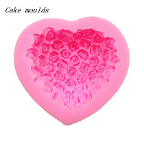 F15233 Beautiful Rose Flowers Love Heart Shape 3D Silicone Cake Mold Decorating Wedding Cake Baking Home Tool Fondant Mo