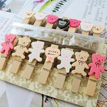 14Pcs Bear Pattern Mini Wooden Clip Photo Paper Wood Pegs Kids Crafts Party Favor