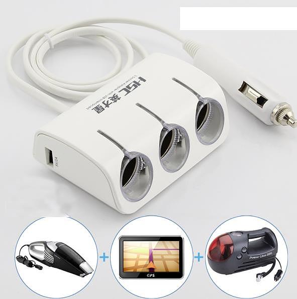 S01000 HSC YC-401 1 to 3 Ports Dual Core Dual USB 120W Car Cigarette Lighter Socket Splitter Plug Adapter