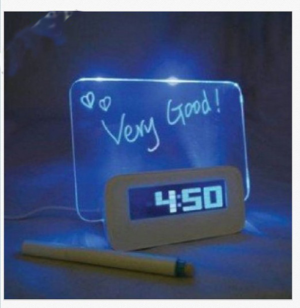 1pc Blue/Green LED Fluorescent Message Board Night Light Digital Alarm Clock with Calendar Temperature Timer Music