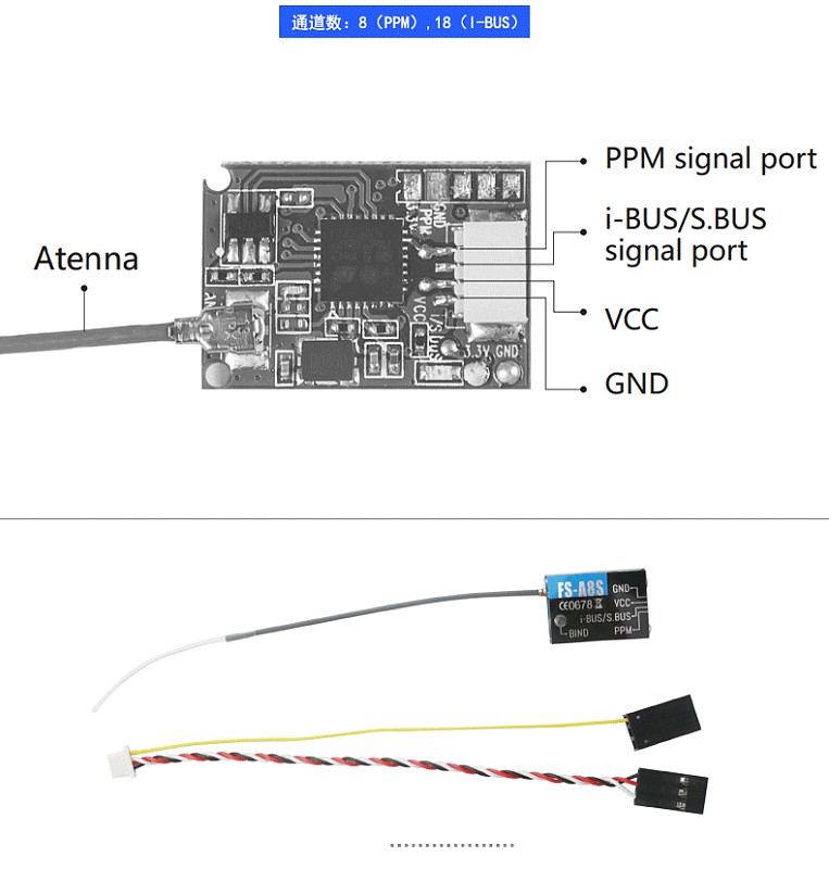 Flysky 8CH FS-A8S Mini Receiver RX 2.4G PPM i-BUS for i6x i10 i6s TM10 TM8 TX