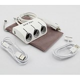 S01001 HSC YC-402 Dual Core Dual USB 120W Car 3 Cigarette Lighter Sockets Auto Car Charger with Data Cable