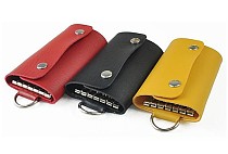 F05417 Portable Metal PU 6 Rings Key Chain Holder Case Press buckle Keychain Storage bag Wallet