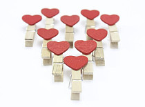 F10075 10pcs Mini Wooden Clip Red Heart Pattern Photo Paper Wood Pegs Kids Crafts Party Favor