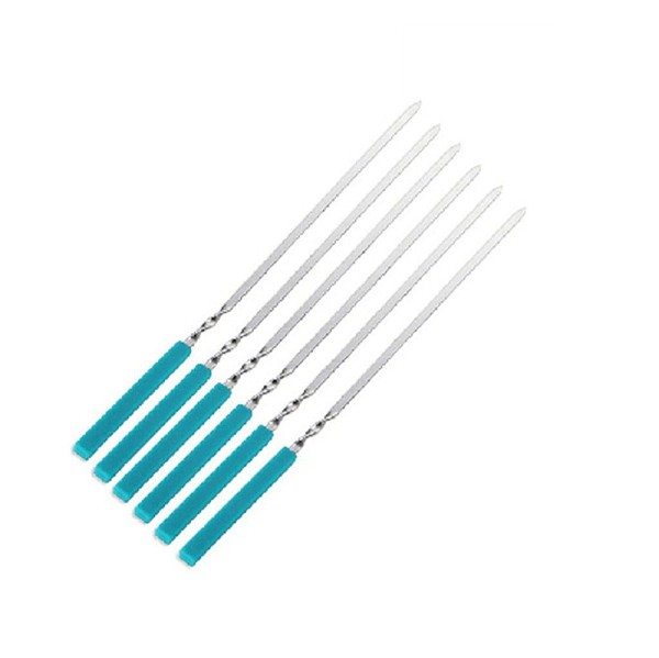Primitive 5Pcs Stainless Steel + Silicone Grilled Roasted Bake Needle Kebab Kabob Roasted Skewers Picnic BBQ Tool
