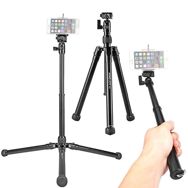 Kingjoy  5-Section DSLR Camera Tripod for Canon Sony Camera Stand Light & Portable Aluminum Tripod Selfie Stick