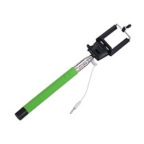 Extendable 3.5mm Wired Handheld Selfie Stick Camera Tripod Monopod Pole with Samll Mobile Phone Holder Clip- Green