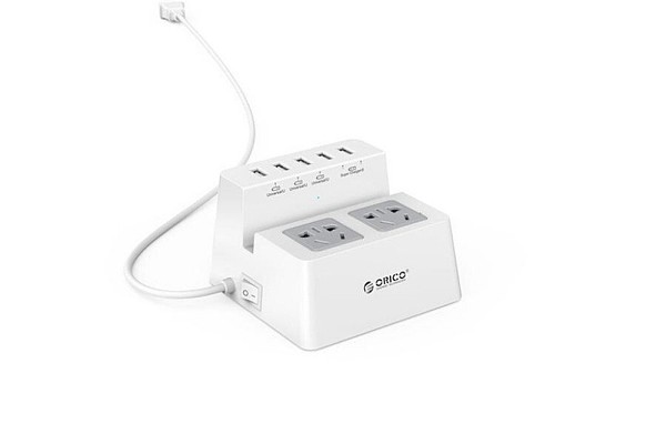 ORICO ODC-2A5U 5 Ports 5V Super Charger USB 2x AC Socket Desktop Charging Station with ON/OFF Switcher - White