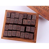DIY 28pcs Wooden Rubber Stamps Box Case Schoolbook Upper Case Alphabet Craft Typewriter Gift