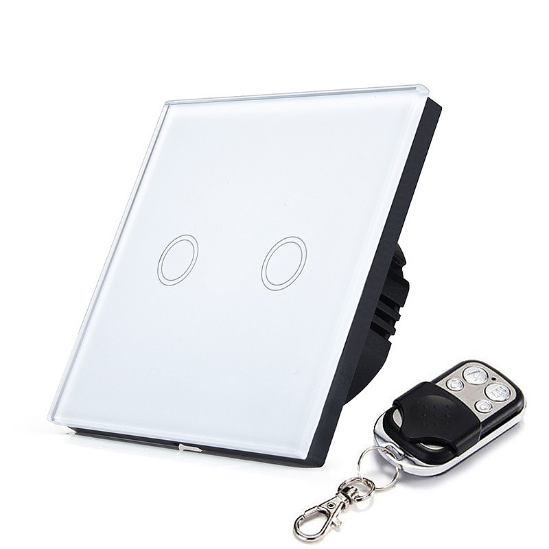 EU/UK SESOO Remote Control Switches 2 Gang 1 Way Crystal Glass Switch Panel Remote Wall Touch Switch+LED Indicator F1855