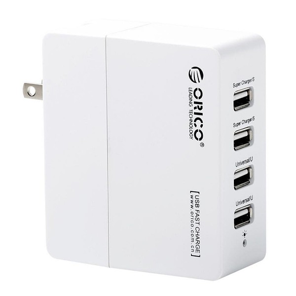 ORICO DCX-4U Portable 4 Ports USB HUB 5V 2.4A / 5V 1.0A AC Wall Charger with Smart Charging Technology - White