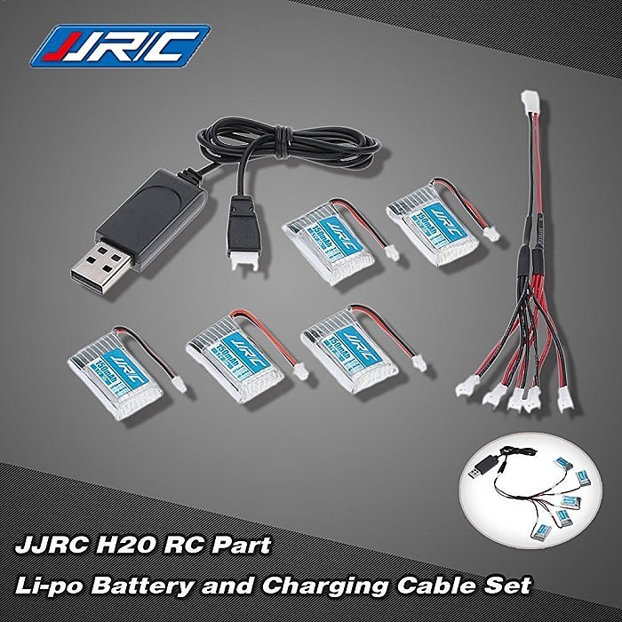 JJRC H20 RC Hexacopter Part 5x 3.7V 150mAh 30C Li-po Battery and Charging Cable Set KH20-001