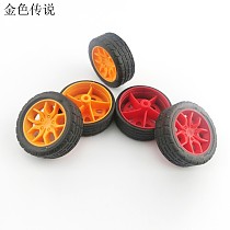 JMT 2Pcs 2*30mm Red / Yellow Rubber Fine Texture Wheel Small Wheels DIY Toy Accessories for Car