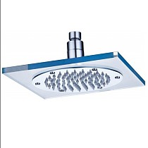 F12117 Bathroom LED Light Discoloration Square Transparent Top Spray Shower Imitation Glass Shower Head
