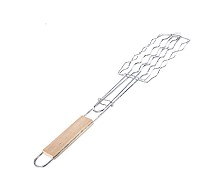 Primitive Camping BBQ Barbecue Grilling Basket Clip Steel Non-stick Folder Grill Rack Roast Tool with Wooden Handle