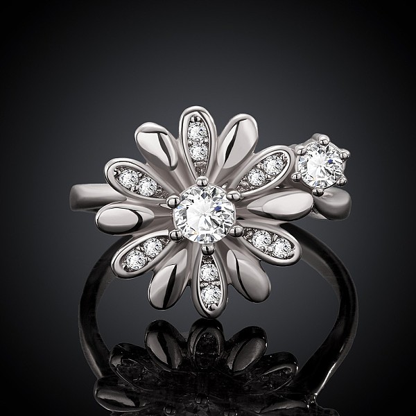F09586/F09587Daisy Ring Flower Design Inlay Zircon Personalized Ring US Size 8 Color Silver Gold