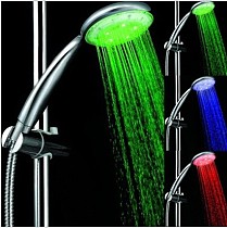 F12110 3Color LED Shower Head Handheld Sprinkler Temperature Sensor Rain Showers Heads Base Power Hotels Douche Set
