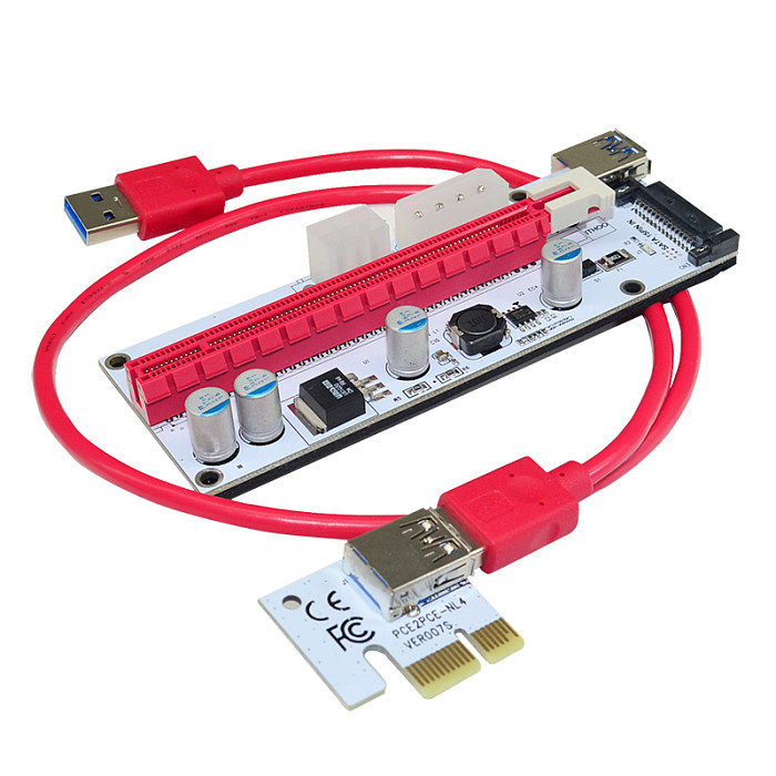 ITHOO USB3.0 60CM PCIE 1X to 16X Graphics Card Extension Cable with Multi-power Ports DC Power Cable for Mining