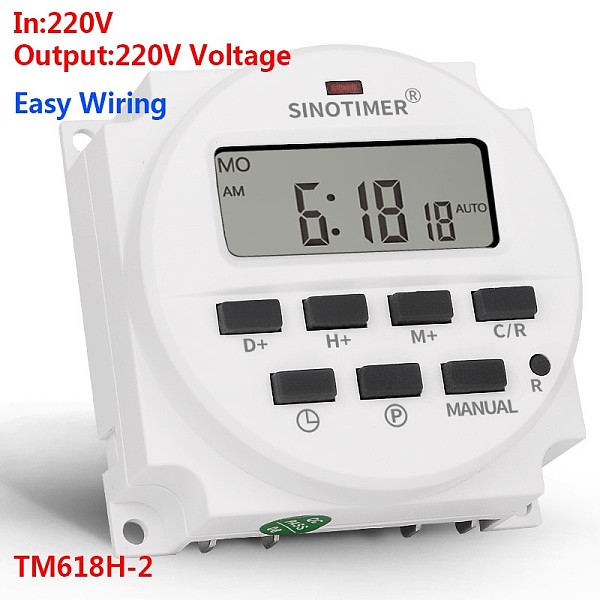 SINOTIME TM618H-2 220V AC Digital Time Switch Output Voltage 220V 7 Days Weekly Programmable Timer Switch for Lights Application