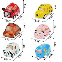Alloy Die-cast 1:64 Carton Animal Mini Truck Toys Pull Back Vehicles 6 Pack Assorted Cars Play Set for Kids Toddler Party
