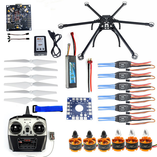 Six-Axis  Hexacopter Aircraft Unassembled Full Frame Kit 6CH TX&RX ESC Motor KK board Battery Charger