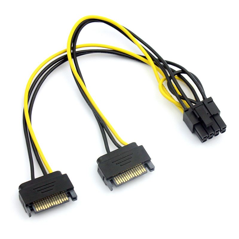 20CM Dual SATA Power Cable 15P to 8P Graphics Card 18AWG Wire Connector 1 IN 2 Male 15Pin to 8Pin SATA Cable for Mining Miner