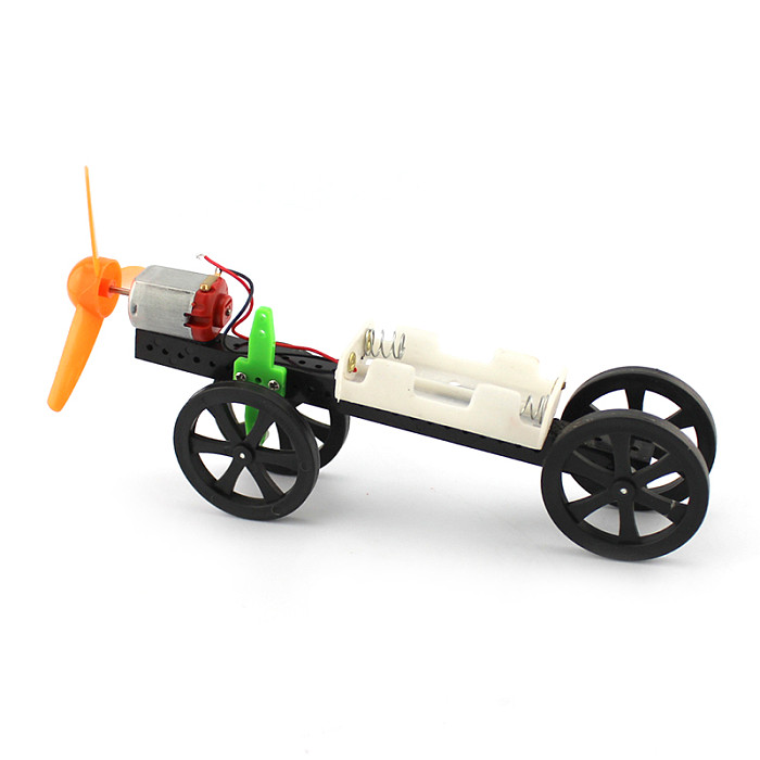 DIY Assembly Wind Power Model Car Electric Motor Drive Assault Propeller 4WD Small Car Robot Science Experiment Student Handmade