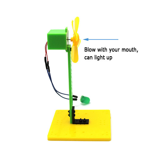 Mini Wind Power Green LED Blowing Generator Windmill Toys Kit 7.5*7.5*14cm for Science Education Experiment Demo Generator Model