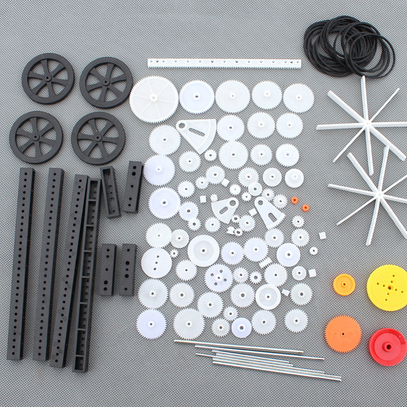 92Pcs Single / Double Plastic Gear Motor Rack Pulley Gearbox Model Toy Car Auto Craft DIY Accessories Four-wheel Drive Robot Kit
