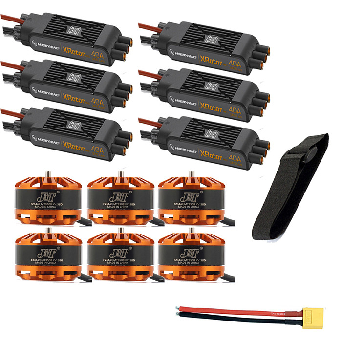 DIY 6-axis Aircraft Hexcopter Motor Combo 6pcs 3508 580kv Motor + 6pcs Hobbywing XRotor Pro 40A ESC  + XT60 Connector+Fastening Tape