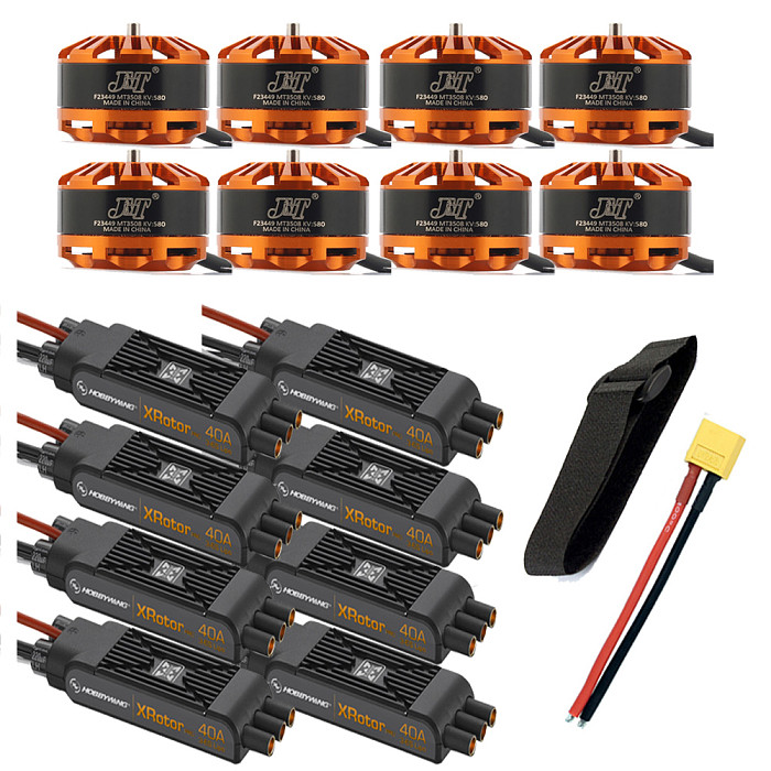 DIY 8-axis Aircraft Octocopter Motor Combo 8pcs 3508 580kv Motor + 8pcs Hobbywing XRotor Pro 40A ESC  + XT60 Connector+Fastening Tape