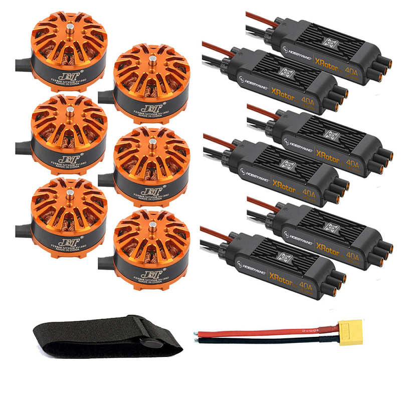 DIY 6-axis Aircraft Hexcopter Motor Combo 6pcs 3508 380kv Motor + 6pcs Hobbywing XRotor Pro 40A ESC + XT60 Connector+Fastening Tape