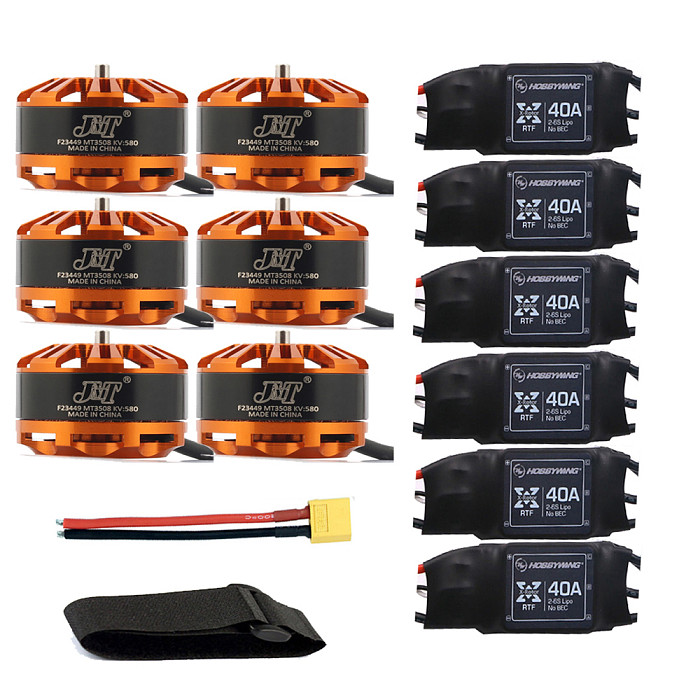 DIY 6-axis Aircraft Hexcopter Motor Combo 6pcs 3508 580kv Motor + 6pcs Hobbywing XRotor 40A ESC + XT60 Connector+Fastening Tape