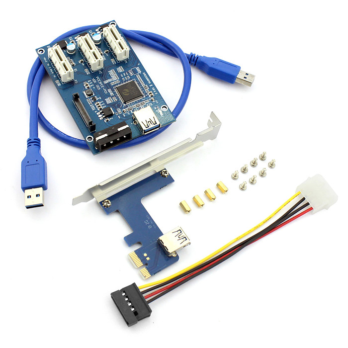 XT-XINTE PCIe 1 to 3 PCI Express 1X Slots Riser Card Mini ITX to External 3 PCI-e Slot Adapter PCIe Port Multiplier Card