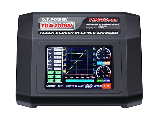 New GTP TD610 PRO AC 100-240V Input Colorful Touch Screen 100W 10A Balance Charger for 1-6S LiPo Lilon LiFe LiHV 1-14S NiCd NiMH